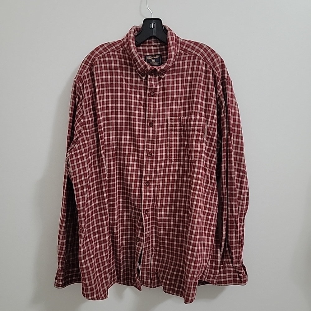 Woolrich Buffalo Plaid Shacket Flannel Red Black Mens Long Sleeve Shirt Size XL